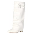 thumbnail image 1 of OKBOP Women's Knee High Boots Slip-On Pointy Toe Slouch Buckle Strap Low Heel Boots for Fall Winter Boots Sizes 35, 1 of 5