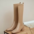 thumbnail image 1 of OKBOP Women's Knit Sock Boots Square Toe Chunky Heel Pull On Knee High Boots, 1 of 5