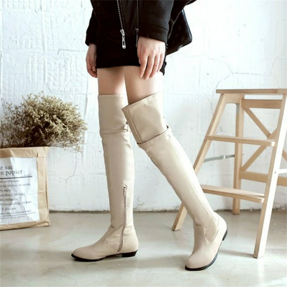OKBOP Women's Low-Heeled Knee High Boots-Fuzzy Boots Cowboy Warm Winter Womens Shoes Vintage Christmas Womens Boots Clearance
