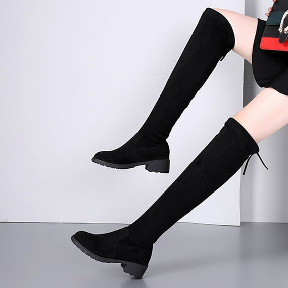 OKBOP Women's Low-Heeled Knee High Boots-Rain Christmas Boots Women Winter Dress Shoes for Women Warm Vintage Womens Boots
