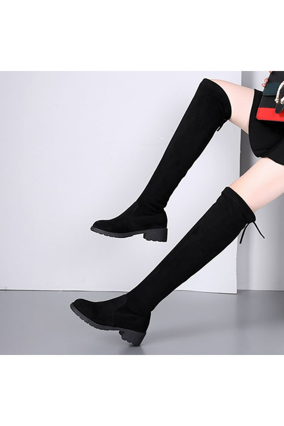 Women's Low-Heeled Knee High Boots-Warm Christmas Non Slip Shoes for Women Winter Steampunk Boots Rain Fashion Womens Boots