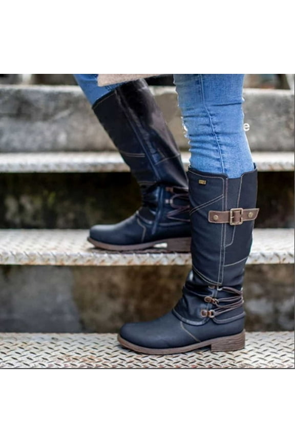 Women's Low-Heeled Mid Calf Boots-Warm Winter Womens Black Boots Lace-Up Christmas Vintage Zipper Non Slip Shoes for Women Womens Boots