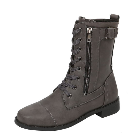 OKBOP Women's Low-Heeled Mid Calf Boots-Fashion Non Slip Shoes for Women Christmas Winter Comfort Warm Zipper Black Leather Boots for Women Womens Boots Clearance