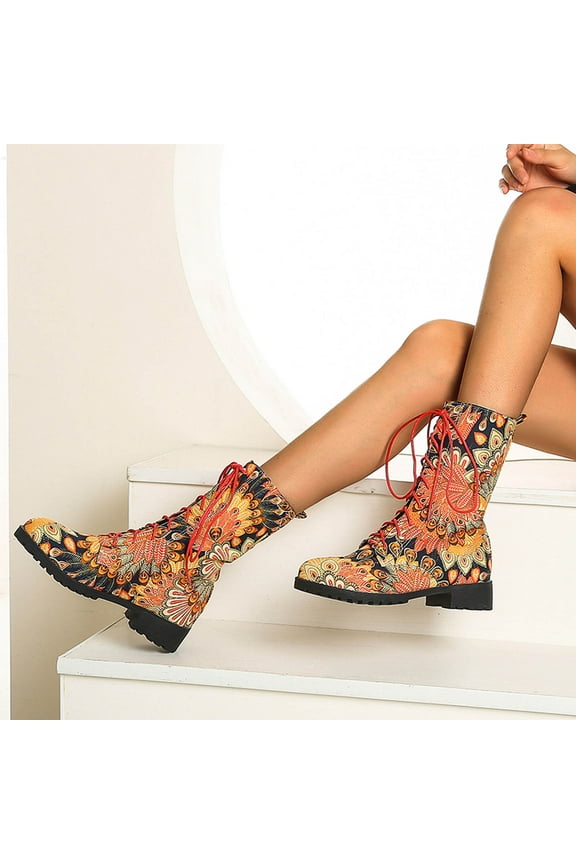 Women's Low-Heeled Mid Calf Boots-Non Slip Shoes for Women Fashion Warm Waterproof Winter Christmas Women Rain Boots Womens Boots Clearance