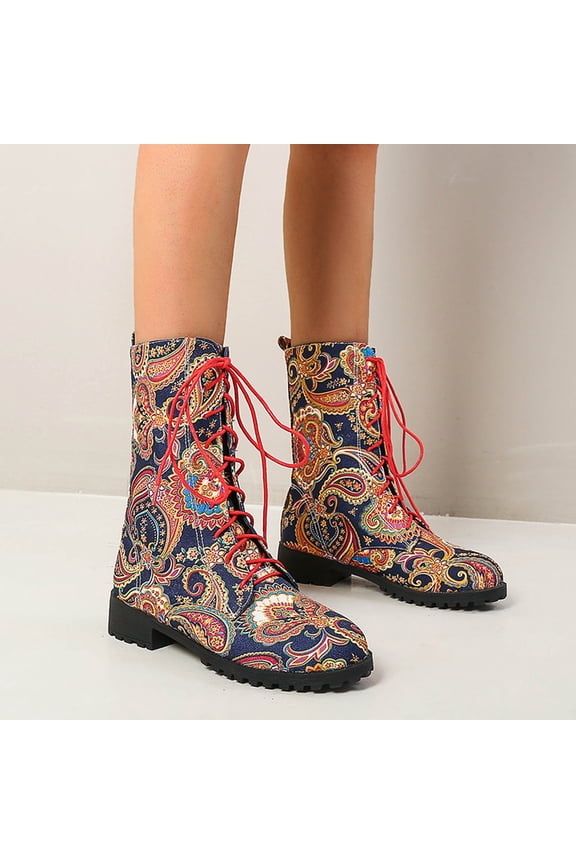 Women's Low-Heeled Mid Calf Boots-Warm Dress Flat Boots for Women Fashion Winter Christmas Walking Shoes Women Womens Boots