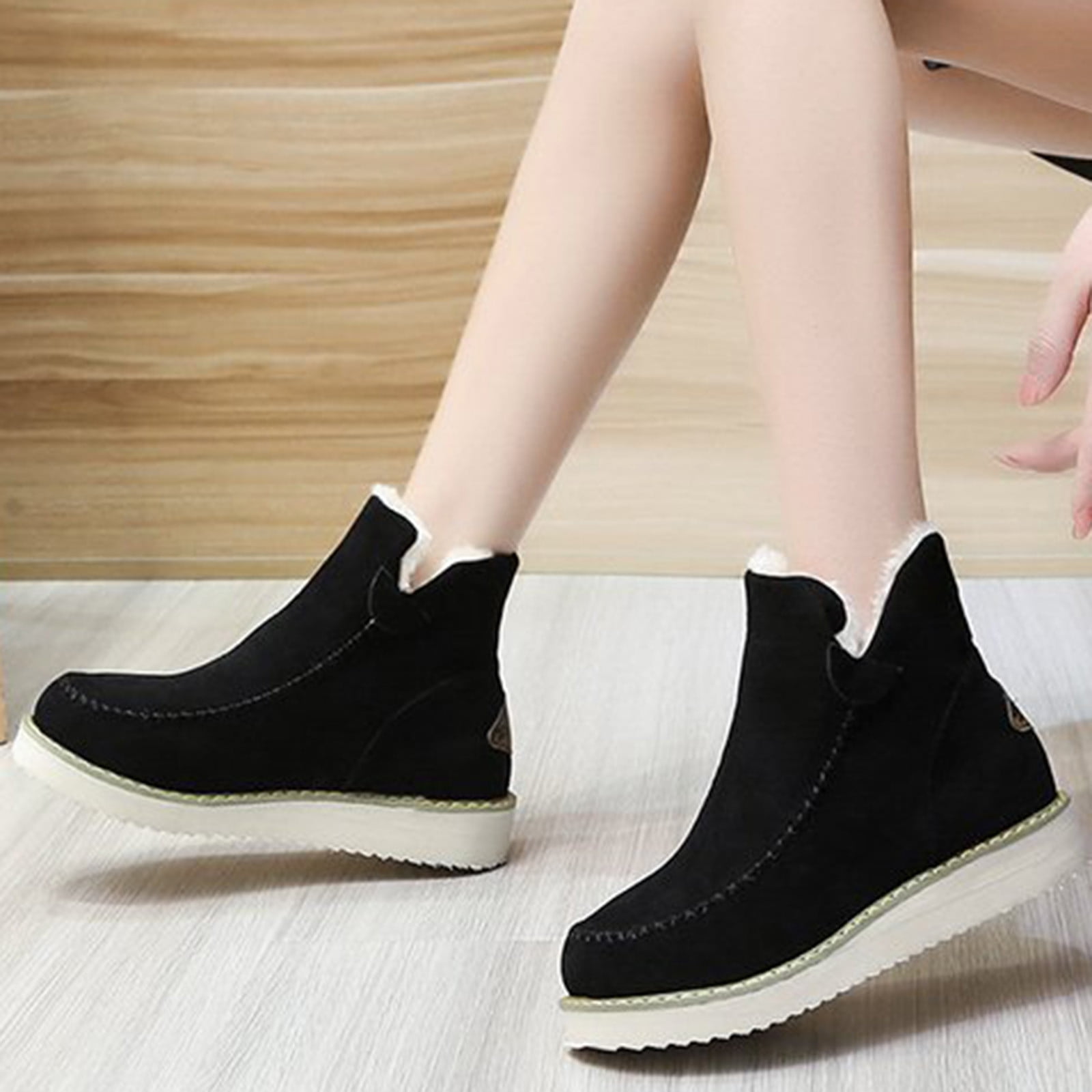 OKBOP Women's Low-Heeled Mid Calf Boots-Girls Boots Winter Womens Shoes Christmas Warm Fashion Square Toe Womens Boots