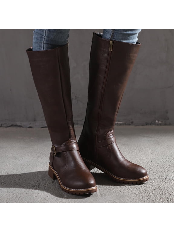 Women's Low-Heeled Mid Calf Boots-Warm Zipper Womens Steel Toe Boots Vintage Rain Winter Christmas Walking Shoes Women Womens Boots