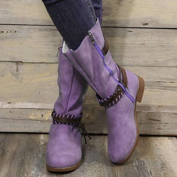 OKBOP Women's Low-Heeled Mid Calf Boots-Wedge Fashion Non Slip Shoes for Women Christmas Women'S Boots Warm Winter Womens Boots