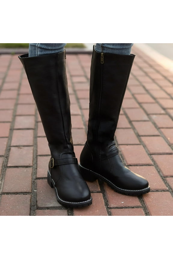 Women's Low-Heeled Mid Calf Boots-Winter Christmas Mini Boots Slouch Warm Womens Shoes Zipper Retro Womens Boots