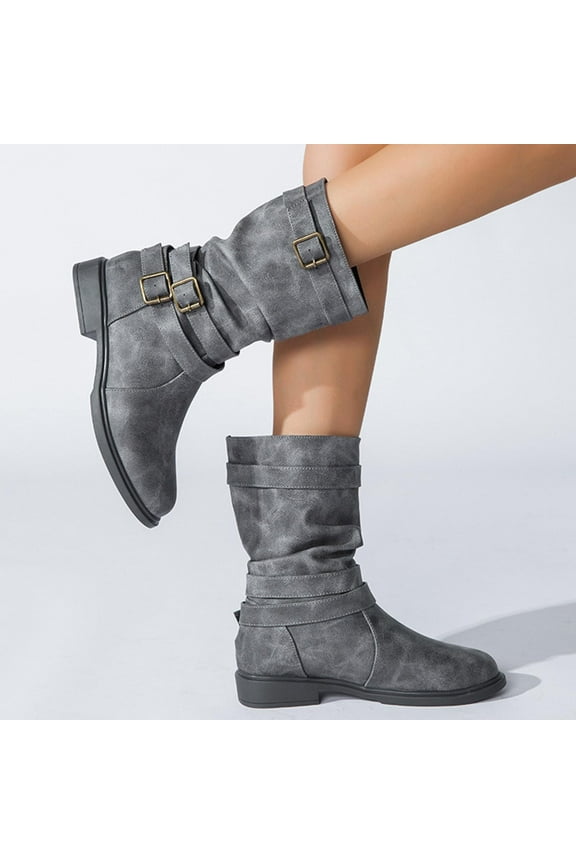Women's Low-Heeled Mid Calf Boots-Winter Knee High Cowboy Boots Women Walking Shoes Women Warm Thigh High Fashion Christmas Womens Boots Clearance