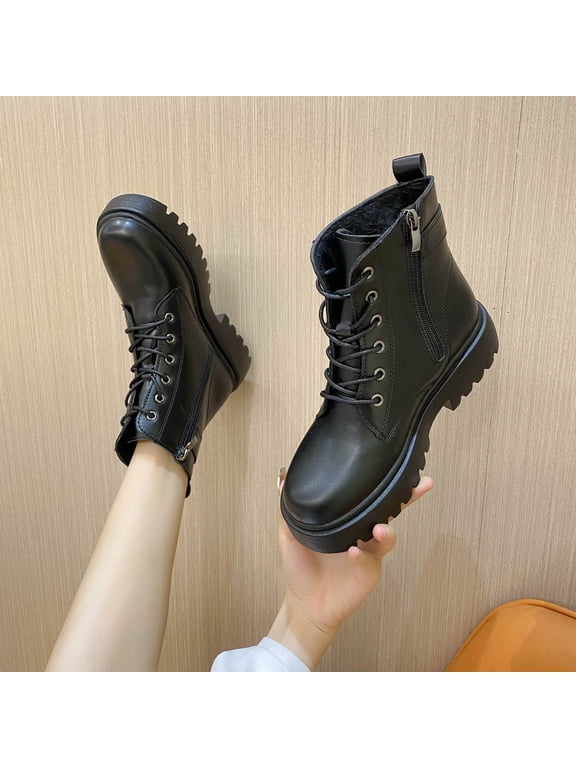 Women's Low-Heeled Mid Calf Boots-Winter Warm Fashion Black Chunky Boots Christmas Wide Calf Non Slip Shoes for Women Zipper Womens Boots