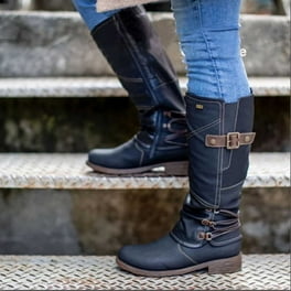 Plus Size Ankle Boots for Womens US Wide Fit Low Block Heel Buckle Warm Fleece Winter Snow Shoes Cowboy Boots Motorcycle Boots Combat Boot Sale Clearance US Size 4 5 6 7 8 9 Walmart