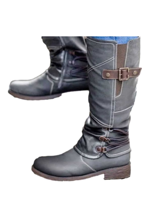 Women's Low-Heeled Mid Calf Boots-Zipper Duck Womens Snow Boots Vintage Dress Shoes for Women Christmas Winter Warm Womens Boots Clearance