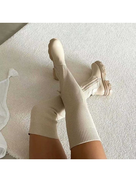 Women's Low-Heeled Over-The-Knee Boots-Winter Christmas Vintage Dress Womens Shoes Knee High Boots Warm Womens Boots Clearance