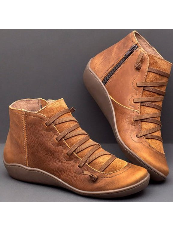Women's Low-heeled Ankle Boots-Christmas Zipper Womens Shoes Winter Chelsea Warm Retro Football Boots Womens Boots Clearance