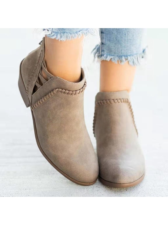 Women's Low-heeled Ankle Boots-Dress Shoes for Women Christmas Fashion Zipper Winter Warm White Boots for Women Knee High Booties Womens Boots