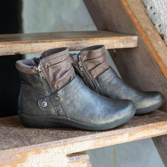 OKBOP Women's Low-heeled Ankle Boots-Rain Dress Shoes for Women Boots Winter Warm Retro Christmas Womens Boots Clearance