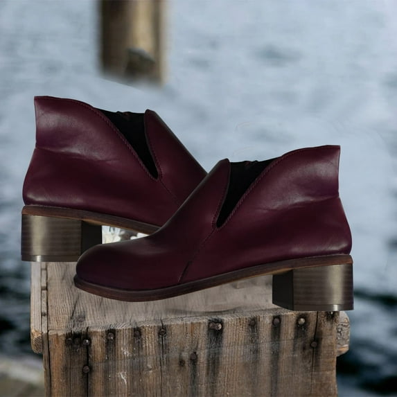 OKBOP Women's Low-heeled Ankle Boots-Slouch Black Heel Boots Warm Vintage Christmas Womens Shoes Winter Womens Boots Clearance