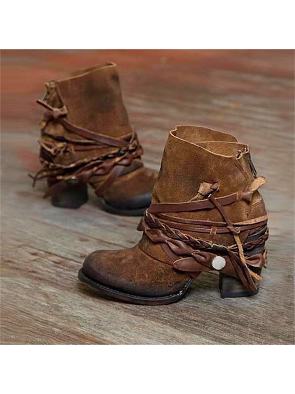Women's Low-heeled Ankle Boots-Fashion Warm Winter Christmas Booties Walking Shoes Women Zipper Girl Boots Womens Boots Clearance