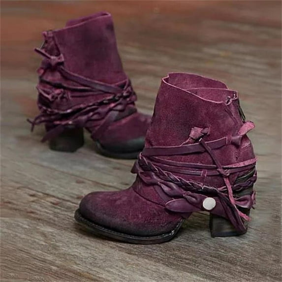 OKBOP Women's Low-heeled Ankle Boots-Winter Christmas Womens Black Boots Zipper Fashion Walking Shoes Women Rain Warm Womens Boots
