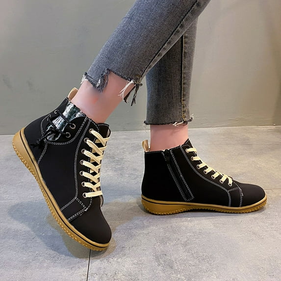 OKBOP Women's Low-heeled Ankle Boots-Winter Wide Width Boots for Women Cowboy Walking Shoes Women Warm Vintage Christmas Womens Boots Clearance