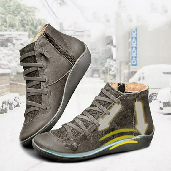 OKBOP Women's Low-heeled Ankle Boots-Womens White Boots Christmas Walking Shoes Women Winter Work Zipper Warm Vintage Womens Boots Clearance