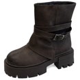 thumbnail image 1 of OKBOP Women's Matte Faux Leather Mid-Calf Moto Boots, Crisscross Buckle Strap Pull-On Round Toe Chunky Lug Sole Platform Boots Boots Sizes 38, 1 of 5