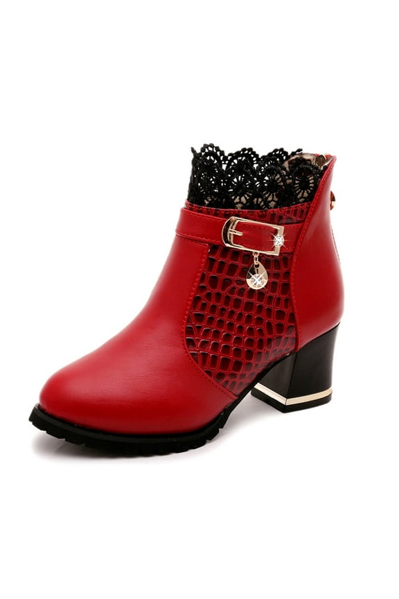 Women's Middle Mid Calf Boots-Winter Walking Shoes Women Warm Christmas Rain Girls Cowgirl Boots Fashion Womens Boots