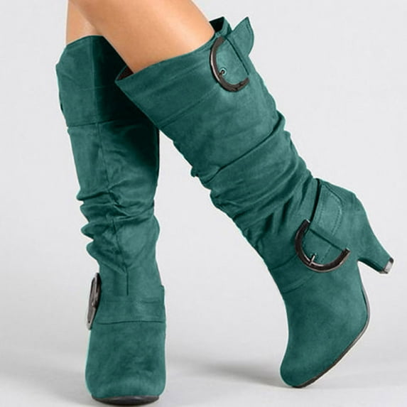 OKBOP Women's Middle Mid Calf Boots-Christmas Comfort Fashion Winter Chunky Heel Boots for Women Non Slip Shoes for Women Warm Womens Boots Clearance