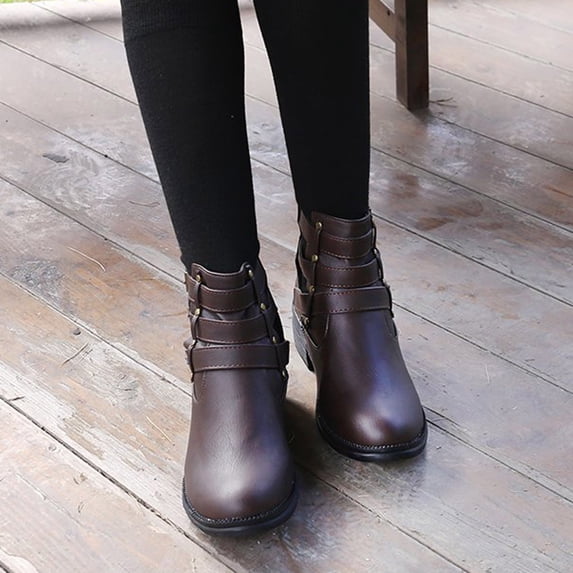 OKBOP Women's Middle Mid Calf Boots-Cowboy Winter Christmas Fashion Women Black Boots Walking Shoes Women Warm Womens Boots Clearance