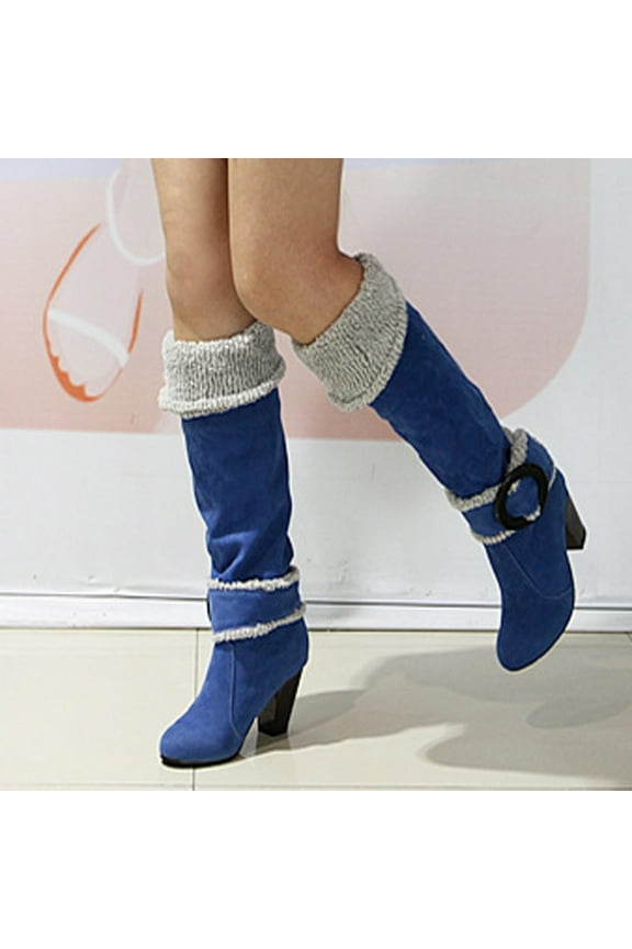 Women's Middle Mid Calf Boots-Fashion Hiking Walking Shoes Women Warm Winter Christmas Black Chunky Boots Womens Boots