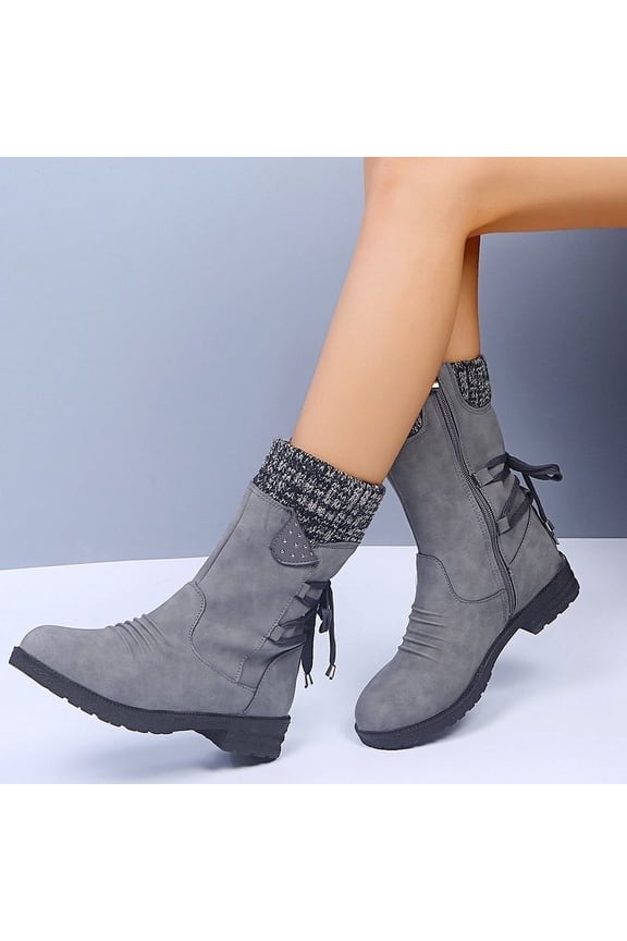 Women's Middle Mid Calf Boots-Fashion New Woolen Yarn Winter Comfort Warm Boots Non Slip Back Strap Plus Size Shoes for Women Casual Womens Boots Clearance
