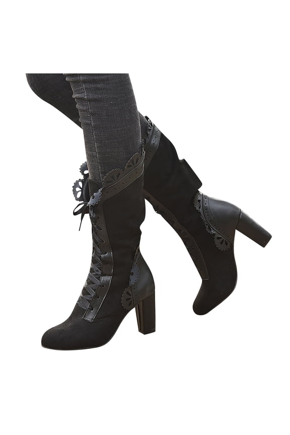 Women's Middle Mid Calf Boots-Warm Retro Snow Boots for Women Waterproof Insulated Dress Shoes for Women Knee High Winter Christmas Womens Boots