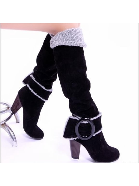 Women's Middle Mid Calf Boots-Winter Christmas Waterproof Womens Shoes Black Boots Warm Fashion Womens Boots
