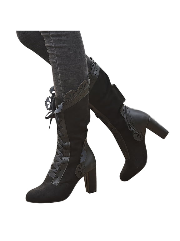 Women's Middle Mid Calf Boots-Winter Warm Christmas Cowboy Fashion Womens Shoes Leather Boots Womens Boots