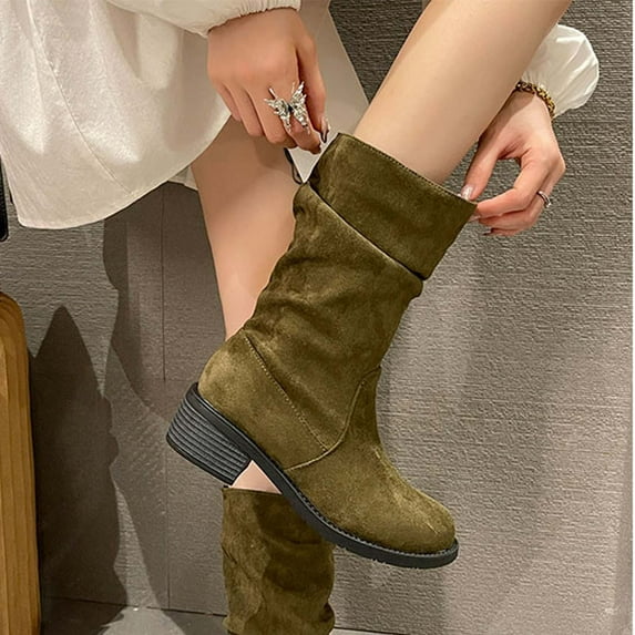 OKBOP Women's Middle Mid Calf Boots-Winter Warm Mid Calf Walking Shoes Women Christmas Vintage Steampunk Boots Womens Boots Clearance