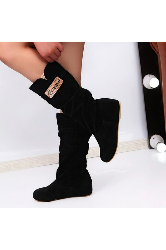 Women's Middle Mid Calf Boots-Winter Womens Shoes Vintage Christmas Knee High Black Womens Boots Warm Womens Boots