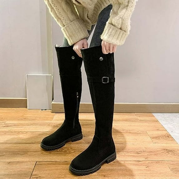 OKBOP Women's Middle Over-the-Knee Boots-Cowboy Warm Christmas Winter Non Slip Shoes for Women Womens Duck Boots Zipper Vintage Womens Boots Clearance