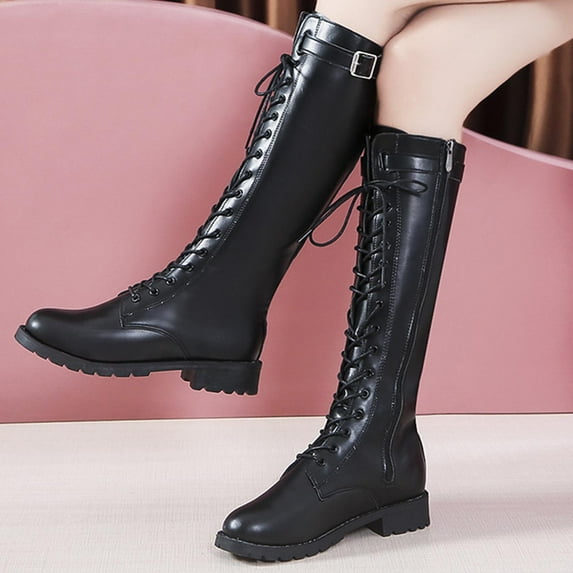OKBOP Women's Middle Over-the-Knee Boots-Fashion Square Toe Warm Winter Boots for Women Walking Shoes Women Christmas Womens Boots Clearance