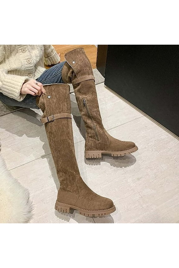 Women's Middle Over-the-Knee Boots-Winter Zipper Dress Adult Womens Boots Womens Shoes Warm Vintage Christmas Womens Boots Clearance