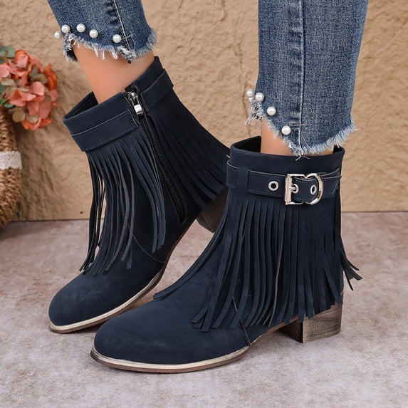 Block Hel OKBOP Women's Moccasin Ankle Boots Lace-Up Zip-Up Block Low Heel Round ...
