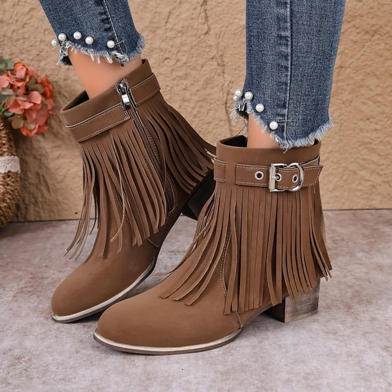 Block Hel OKBOP Women's Moccasin Ankle Boots Lace-Up Zip-Up Block Low Heel Round ...