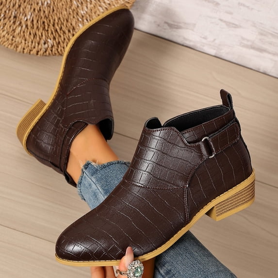 OKBOP Women's Orthopedic Boots Round Toe Zip-Up Arch Support Block Heel Brown Stylish Women's Boots Sizes 42