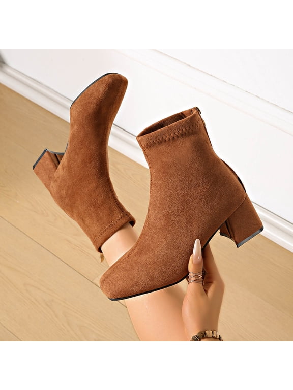 Women's Platform Boots Round Toe Zip-Up Stability Foam Cushioning Brown Stylish Women's Boots Sizes 36