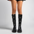 thumbnail image 1 of OKBOP Women's Platform Moto Boots Buckle Strap Mid Calf Chunky Lug Sole Booties, 1 of 5