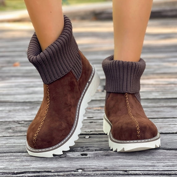 OKBOP Women's Slip-On Boots Round Toe Pull-On Foam Cushioning Block Heel Brown Stylish Women's Boots Sizes 39