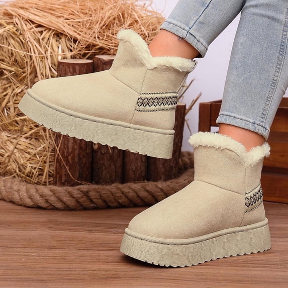 OKBOP Women's Slip-On Boots Ruched Shaft Pull-On Low Heel Round Toe Beige Stylish Women's Boots Sizes 36