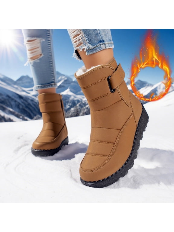 Women's Snow Winter Boots Waterproof Round Toe Double Buckle Mid-Calf