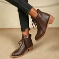 thumbnail image 1 of OKBOP Women's Walking Boots Round Toe Lace-Up Foam Cushioning Block Heel Brown Stylish Women's Boots Sizes 38, 1 of 5