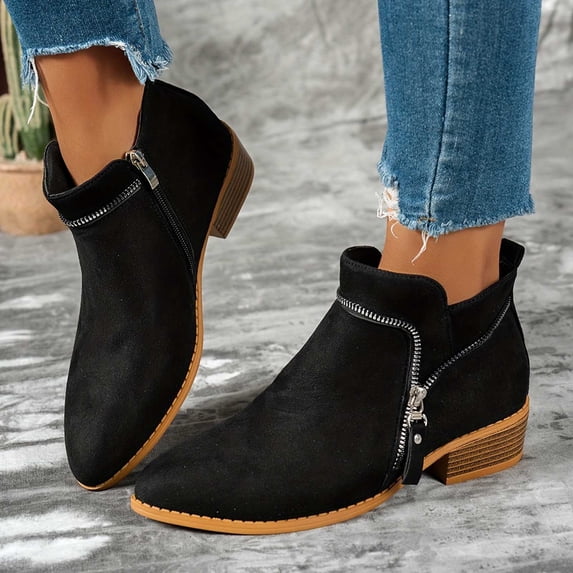 OKBOP Women's Wedge Boots Round Toe Zip-Up Stability Foam Cushioning Black Stylish Women's Boots Sizes 40